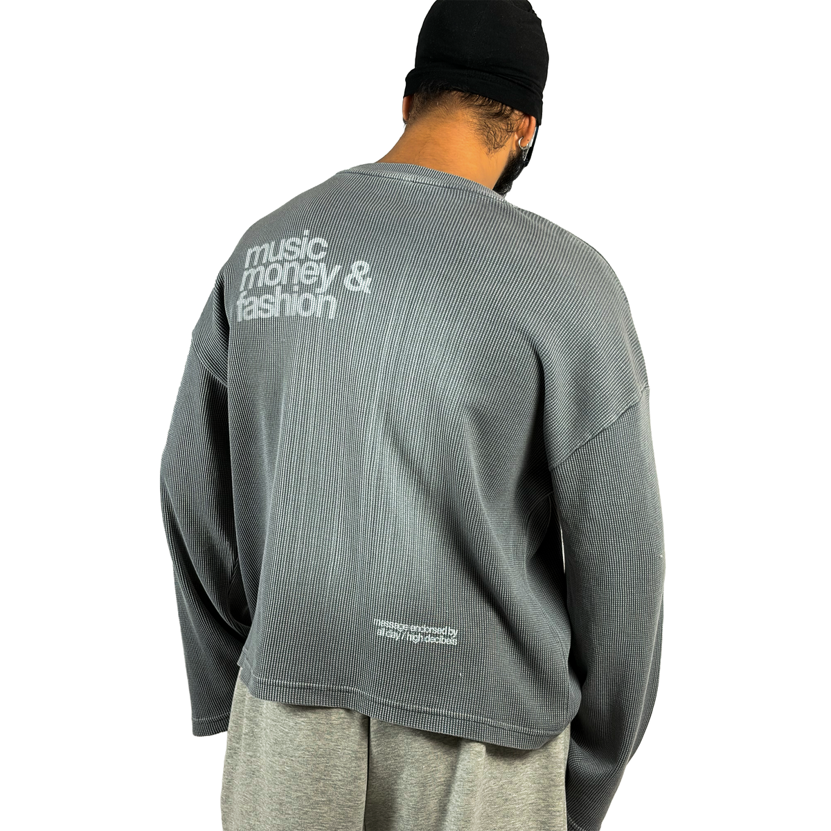 music money fashion acid wash waffle oversized full sleeve