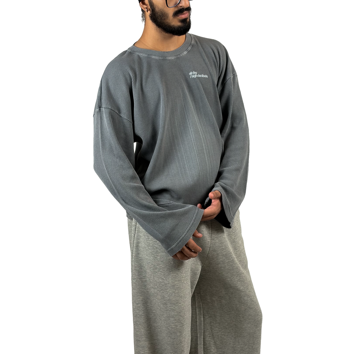 music money fashion acid wash waffle oversized full sleeve