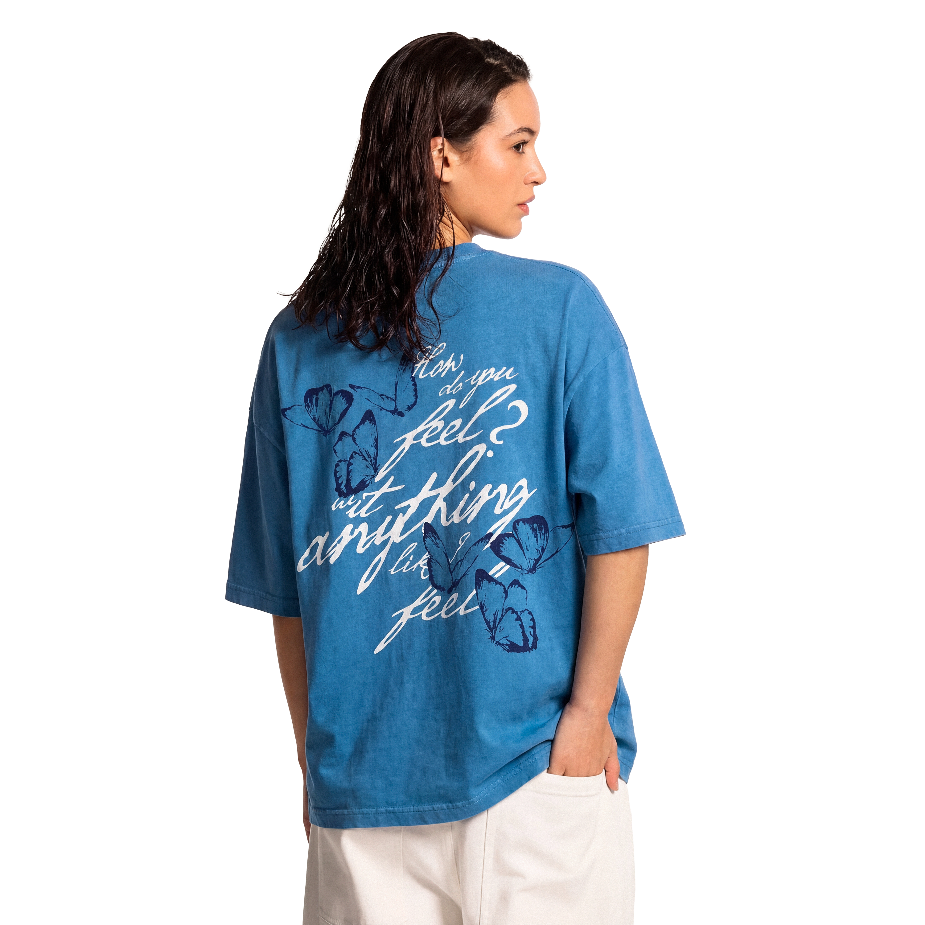 butterflies denim effect boxy tee