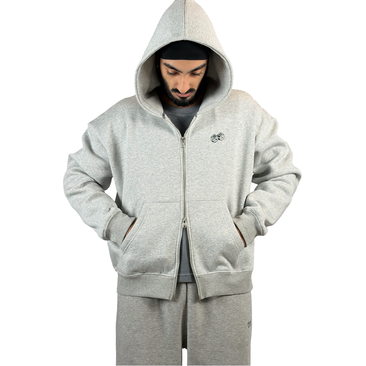 heather grey boxy zip up hoodie