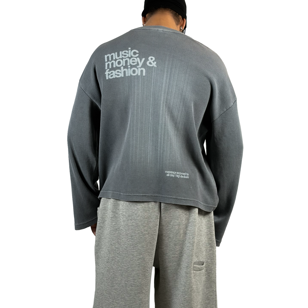 music money fashion acid wash waffle oversized full sleeve