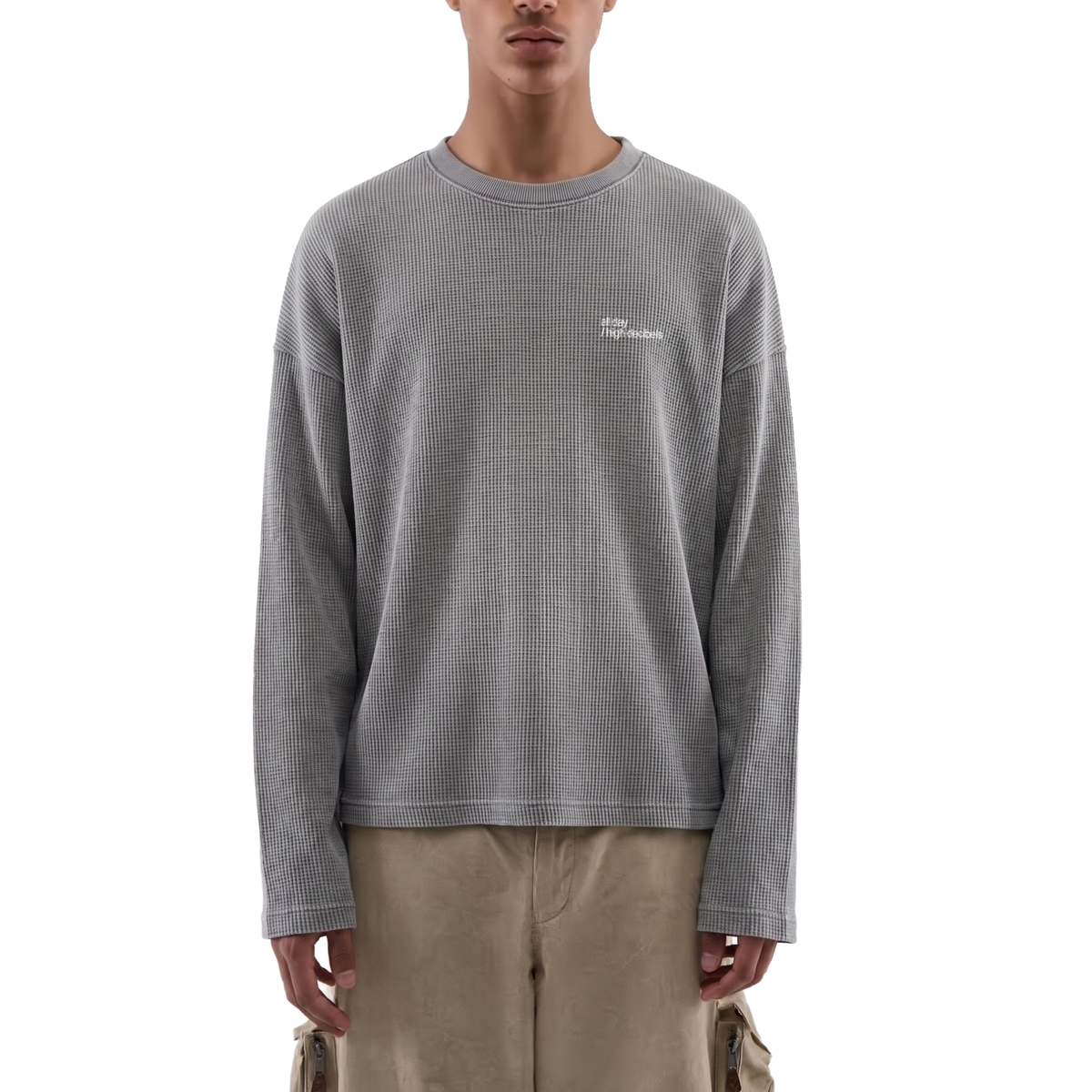 music money fashion acid wash waffle oversized full sleeve